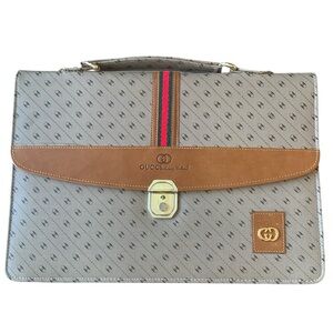 Vintage Gucci Gray and Tan Men's Portfolio Bag. Accessory Collection